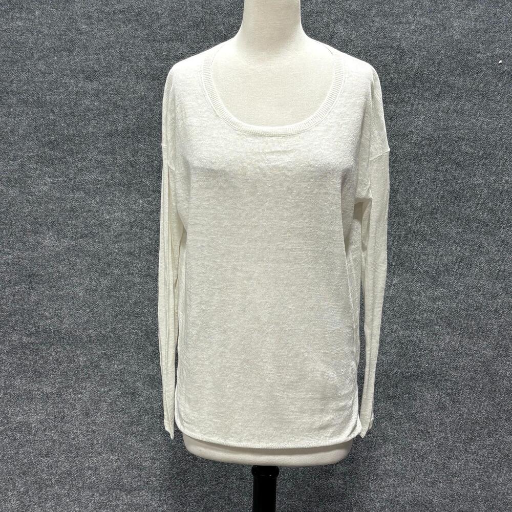 Vince Sweater Womens Small Off White 100% Linen Lightweight Knit Pullover Sheer